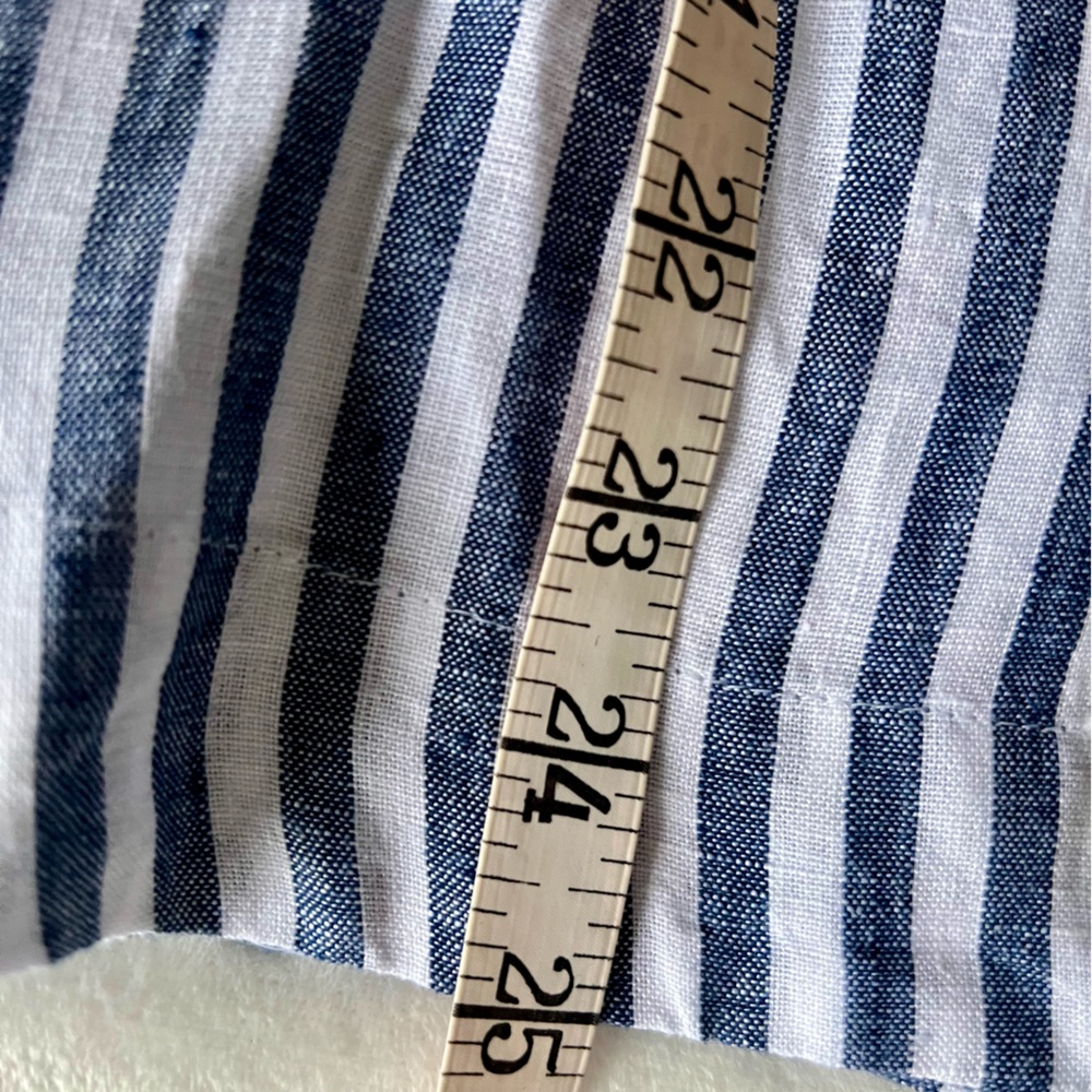 J Crew Flutter Sleeve V Neck Linen Top Navy Blue White Stripes- Size Small - Picture 12 of 12